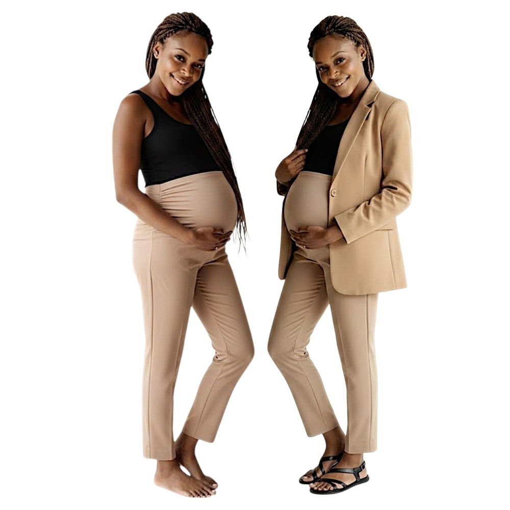Seraphine Trousers 4 Taupe Tan Nailah Over Bump Tapered Work Pants Maternity NEW